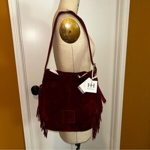 Haute Hippie Burgundy Suede Fringe Shoulder Bag